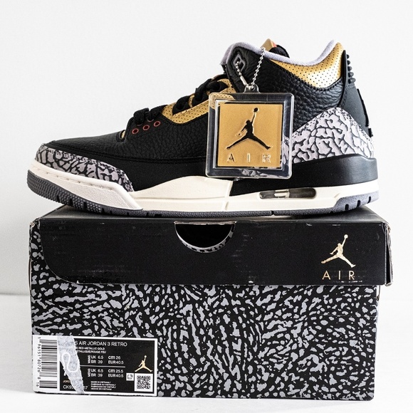 [CK9246-067] Air Jordan 3 Retro Mid Black Gold Cement Women's Size 9 W / 7.5 M - Picture 8 of 16